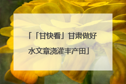 「甘快看」甘肃做好水文章浇灌丰产田