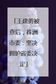 王建勇被查后，株洲市委：坚决拥护省委决定