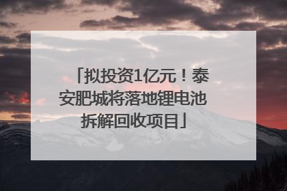 拟投资1亿元！泰安肥城将落地锂电池拆解回收项目